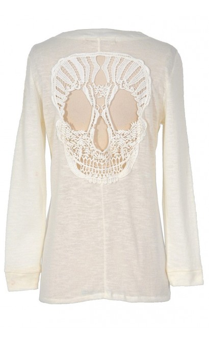 Skull Cutout Ivory Cardigan